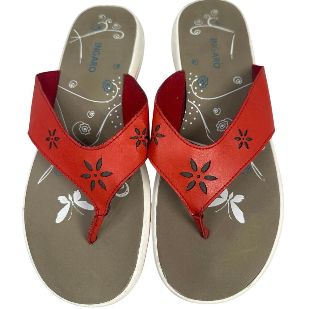 Ingaro Sport Red Faux Leather Look flat Flip Flop Sandal Padded Footbed Size 11